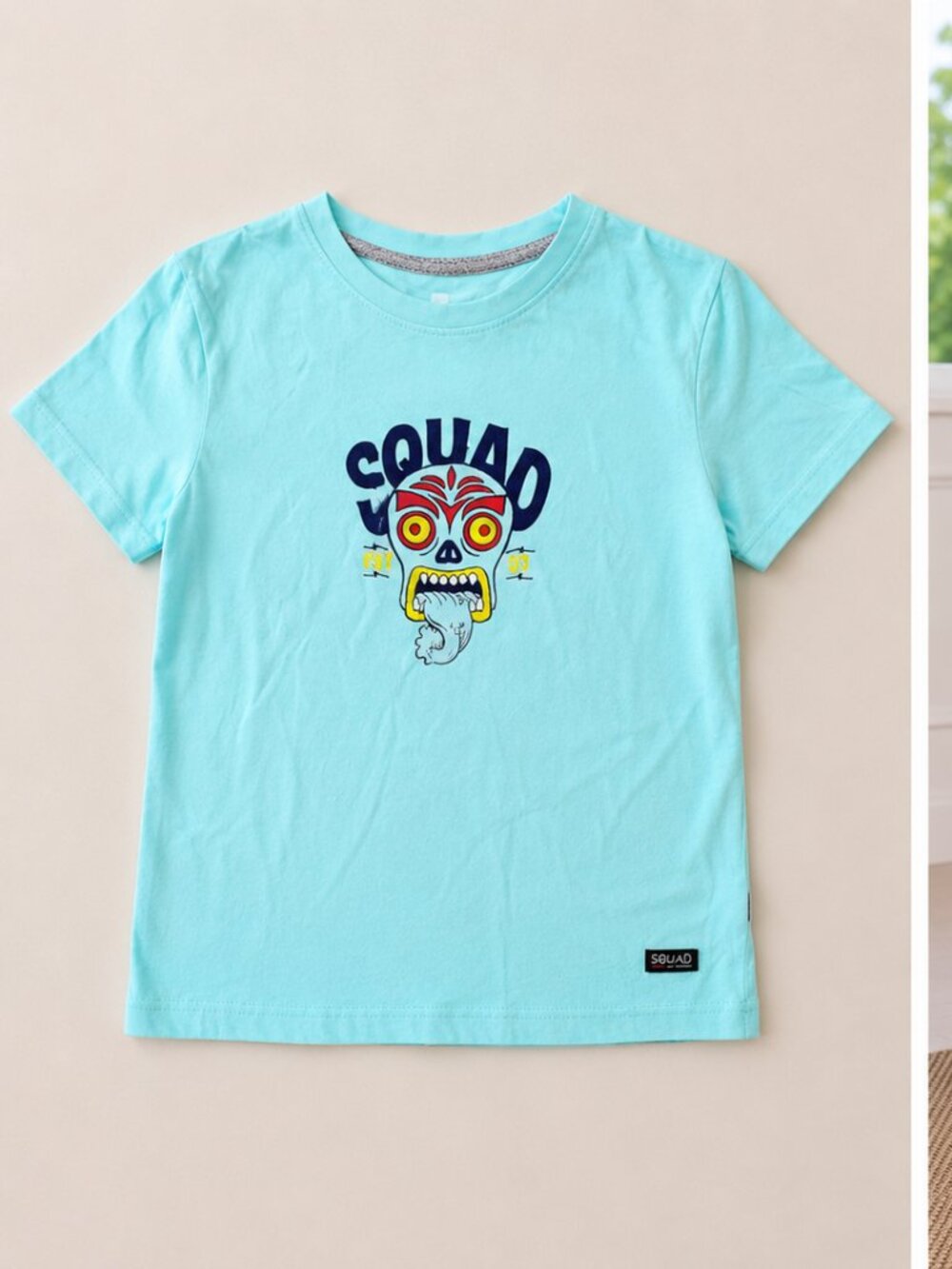 Squalo Kids Aqua Graphic Tee "Squad" Tribal Mask Print Size 6